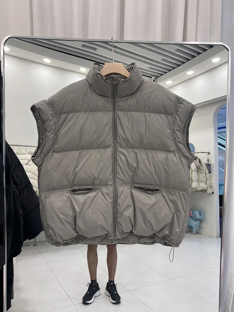 

Standing collar down vest women's 2025 new Korean version short style candy color fashionable white duck down jacket