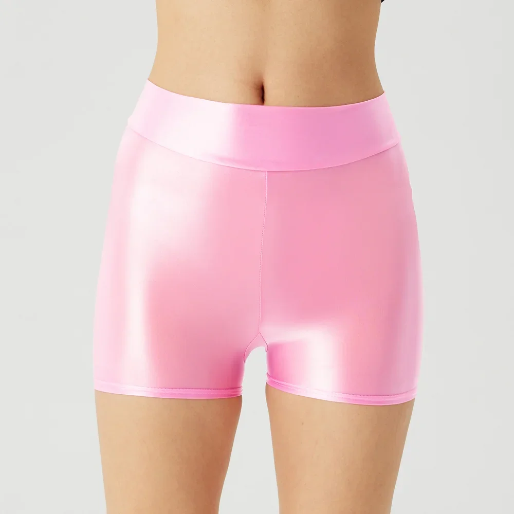 Эластичные шорты с высокой талией, атласное глянцевое нижнее белье для спортзала, женские шорты для фитнеса, женские леггинсы для йоги, маслянистые боксерские, безопасные, удобные