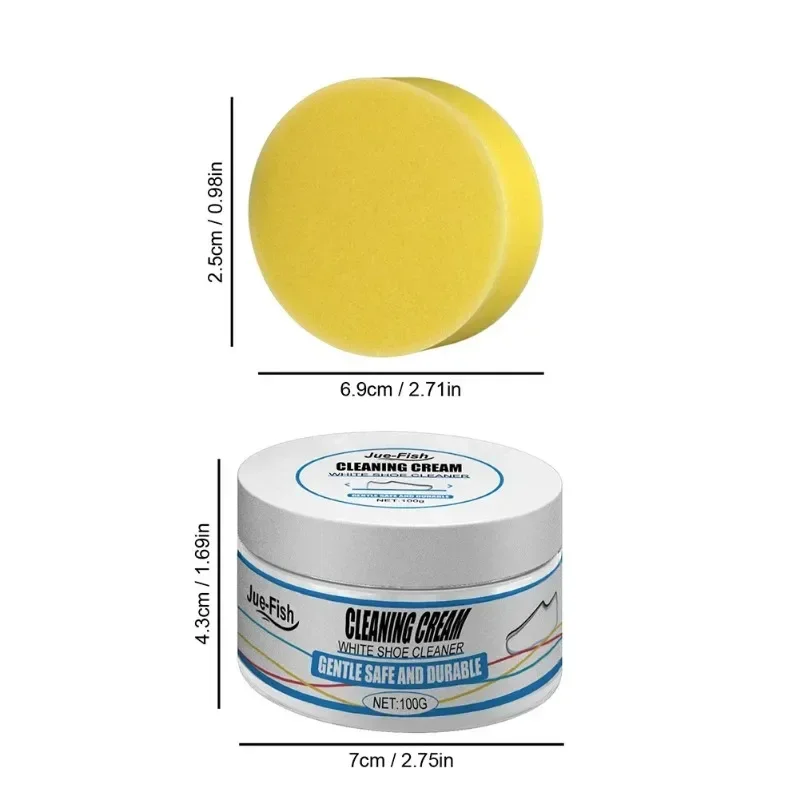 1PC White Shoe Cleaning Cream Brighten Whiten Anti Yellow for Sports Shoes Leather Care No Water Needed with Sponge Plant-Based