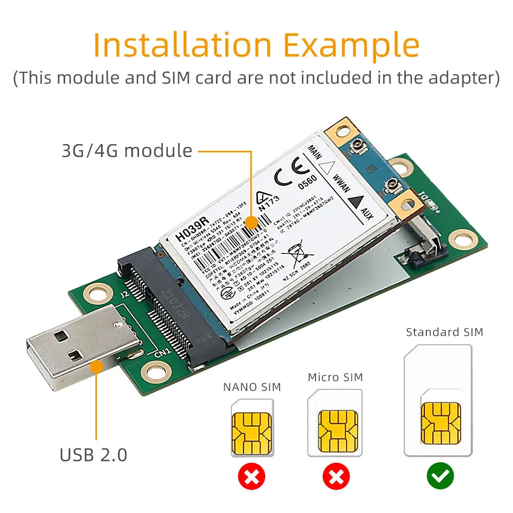 Mini PCI-E to USB Adapter With SIM card Slot for WWAN/LTE Module