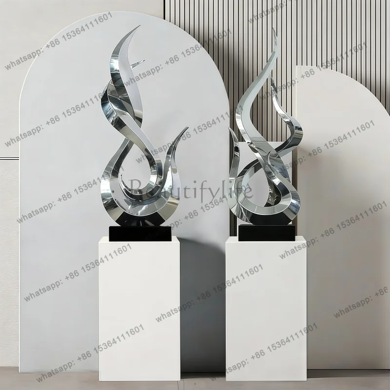 Modern light luxury abstract stainless steel sculpture hotel lobby art living room floor decoration metal handicrafts ornaments