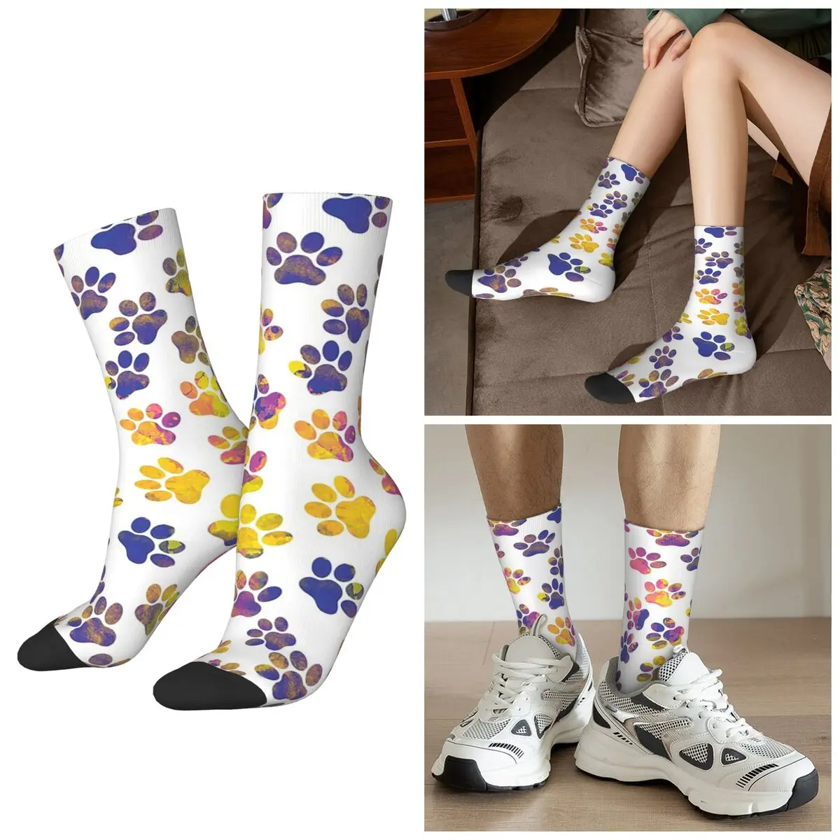 All Seasons Color Gradient Paw Socks Harajuku Sport Middle Tube Socks Super Soft Stockings for Men Women Valentine's Day Gifts