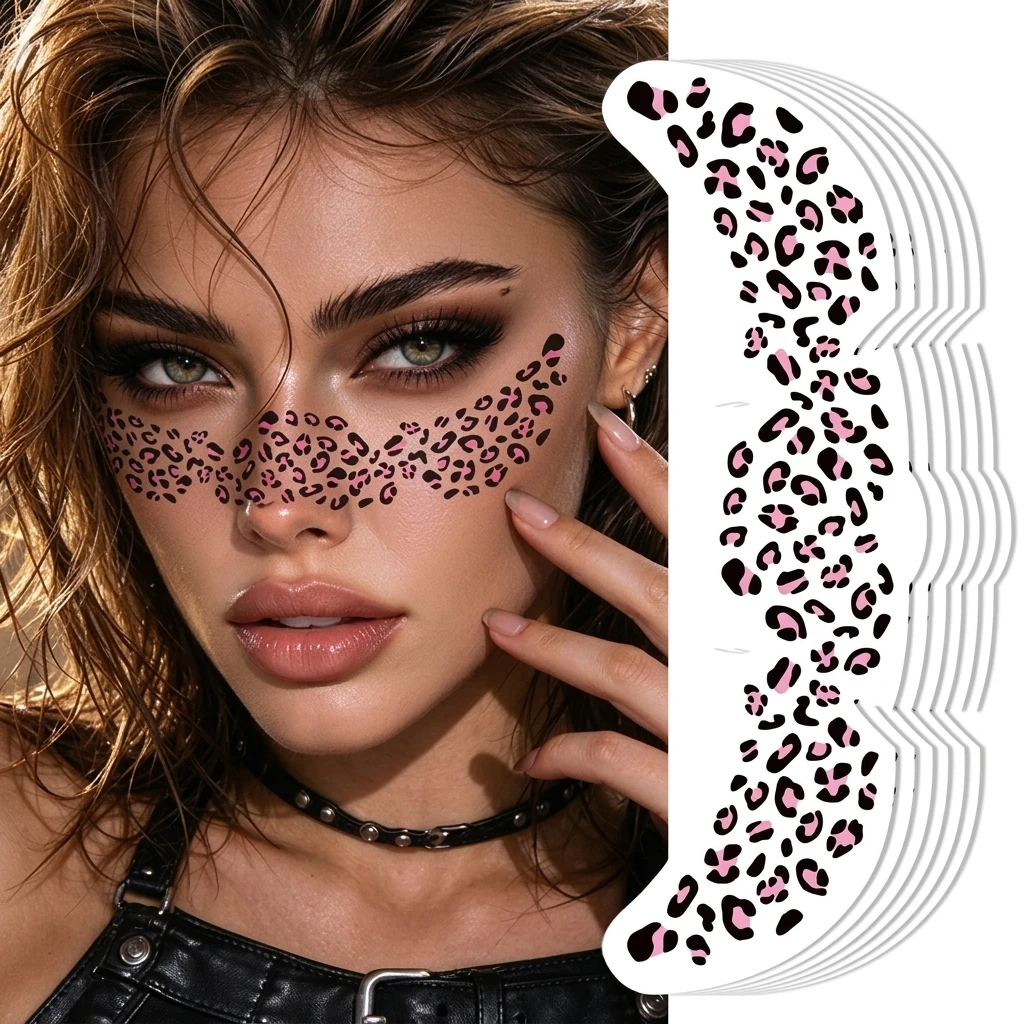6Sheet Leopard Print Fake Freckles Tattoo Stickers Waterproof Temporary Face Patch Eye Tattoo Party Festival Body Makeup