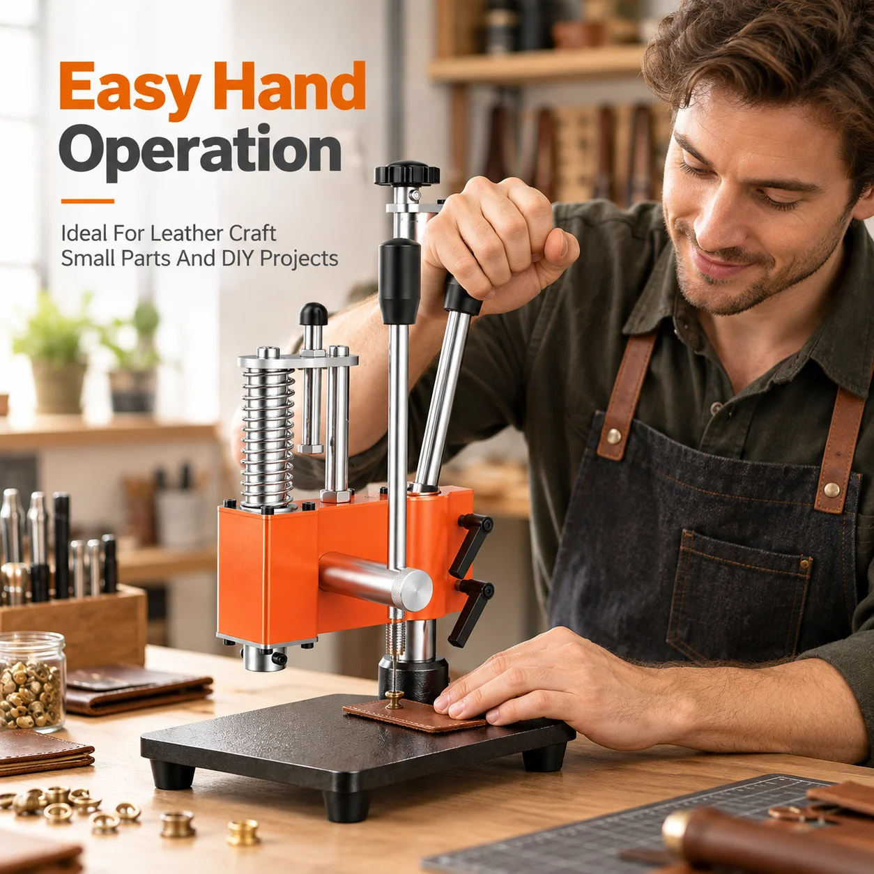 AOLIVIYA Manual Hand Press Machine Benchtop Punch Press Adjustable Height For Leather Punching Riveting Embossing Die Cutting