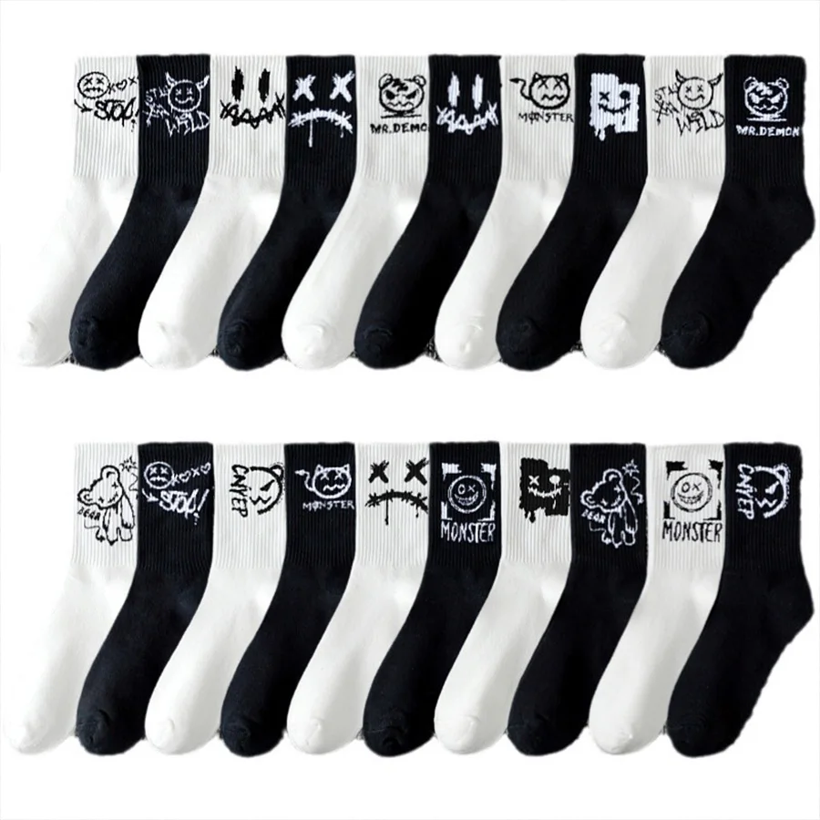 10pcs Men\'s Socks Mid Length Socks Hip Hop Sports Socks For Men Breathable Sweat Wicking Versatile Socks