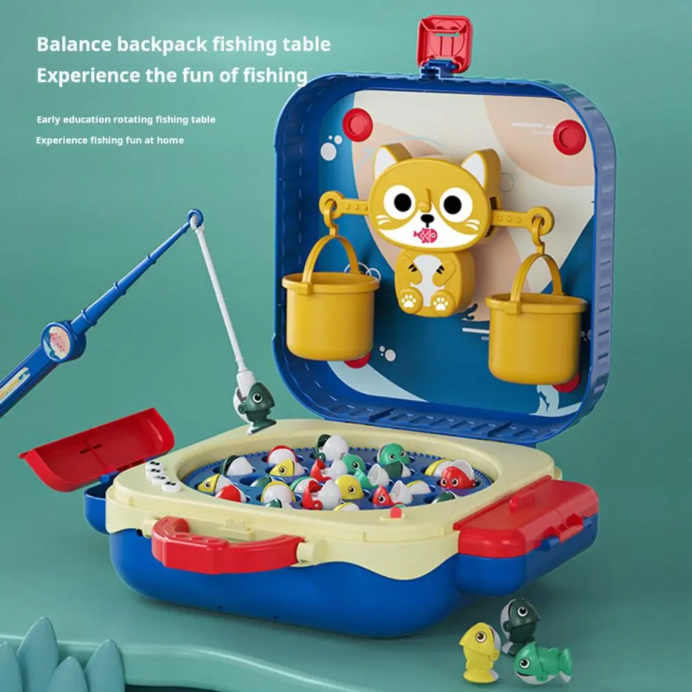 Rotating Fishing Board Kids Fishing Toy Educational Magnetic Fishing Game with Cartoon Cat Weight Scale for Toddlers for Boys