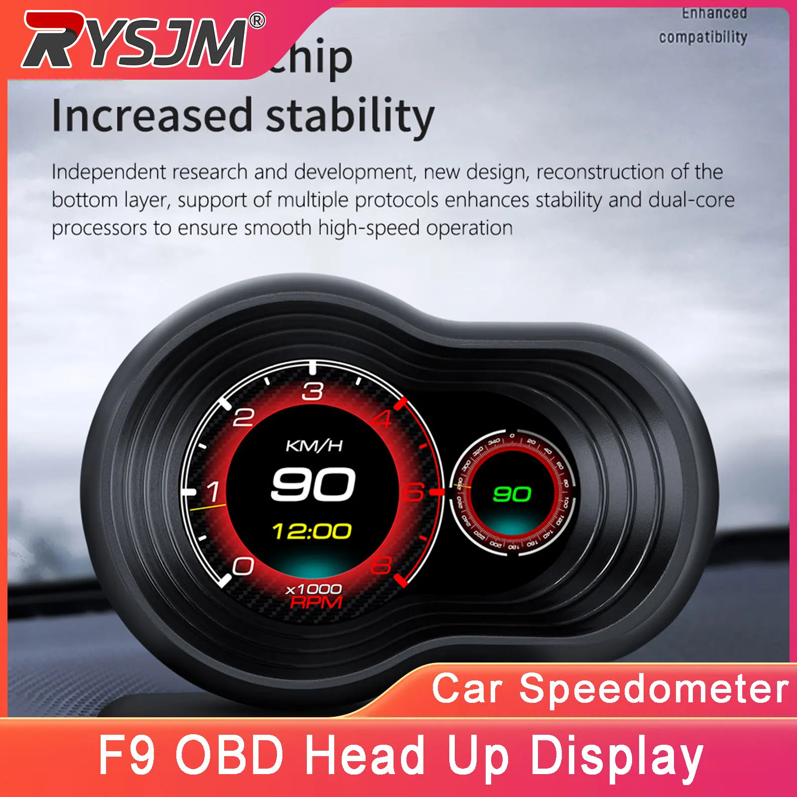 韓国語版f9-obd2カーhud-f9-obdヘッドアップディスプレイ-スマートスピードメーター-デジタルrpmタコメーター-水温電圧計