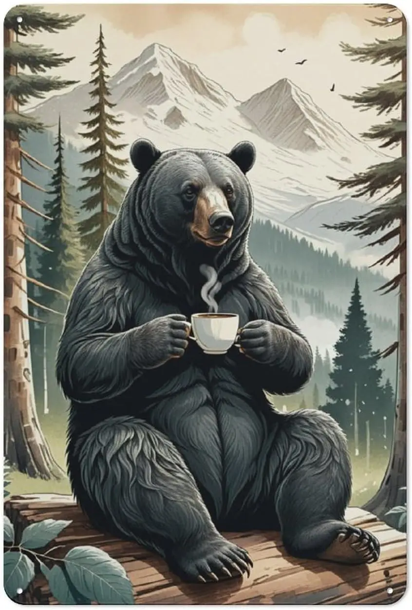 Rustic Cabin And Lodge Decor with Vintage Wilderness Bear Metal Tin Sign,Bring The Outdoors In with Bear,Forests,and Lake-Themed