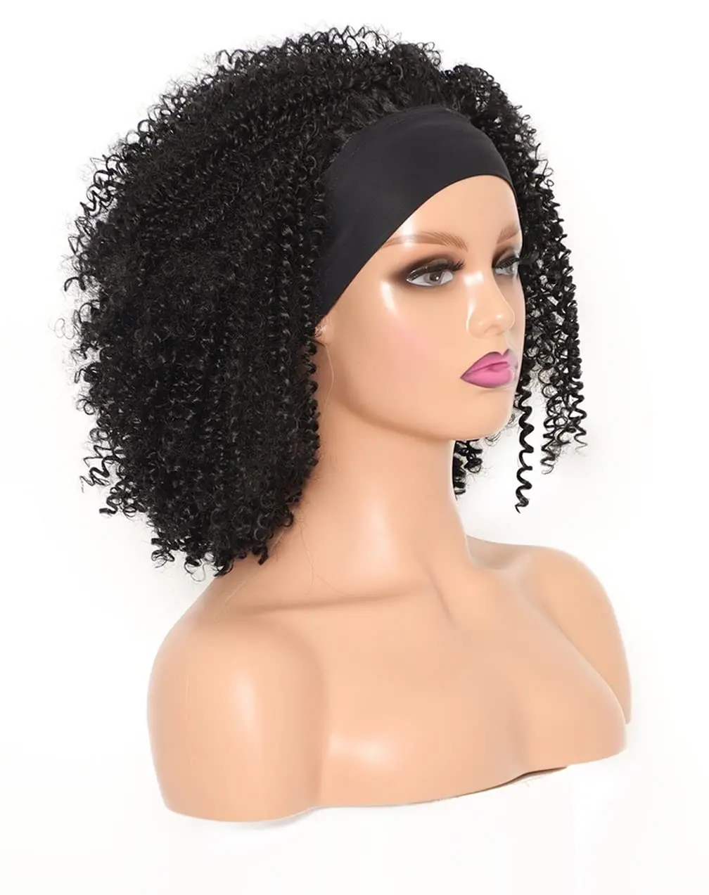 Peruca sintética com bandana para mulheres, peruca encaracolada estilo Bob curto, envoltório de cabeça, perfeito para cachos perversos, 12"