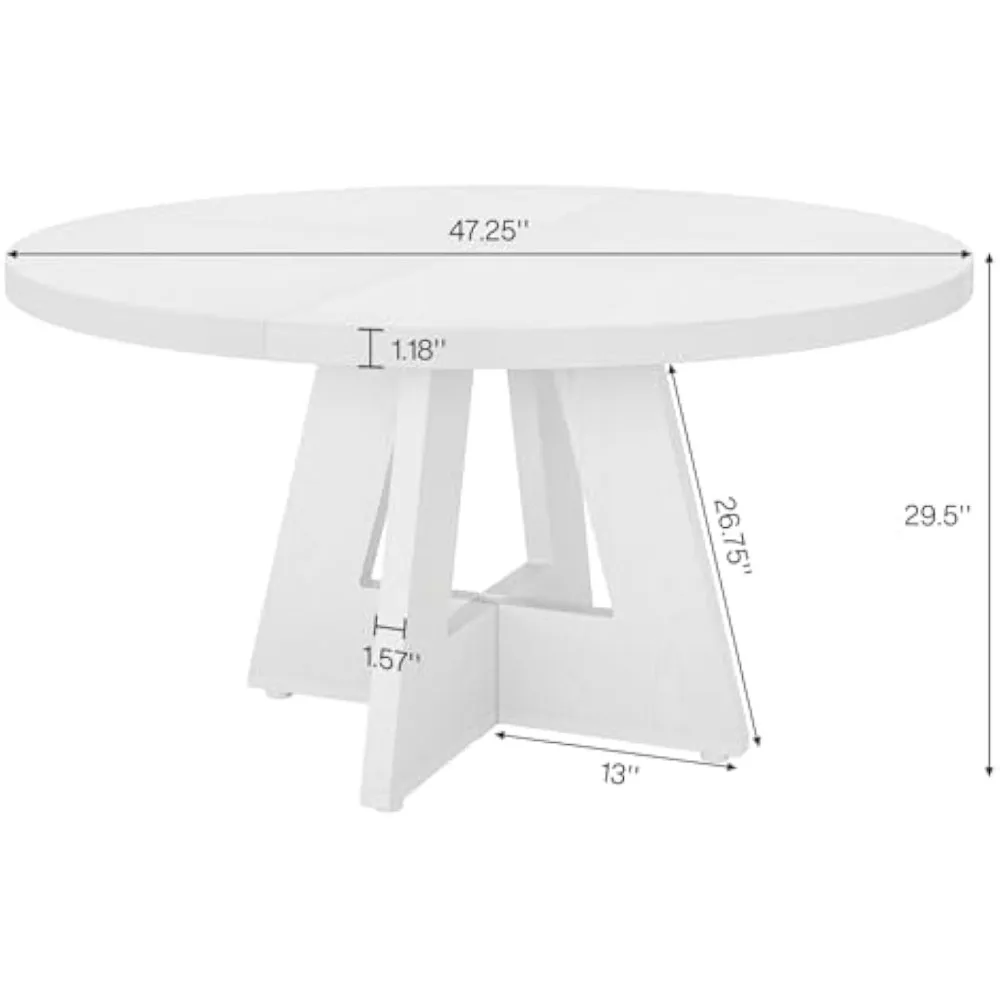 Round Wooden Dining Table for 4-6 People, 47 Inch Kitchen Table for Casual Dining