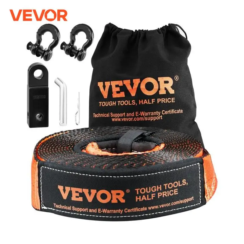 VEVOR 3in x 30ft Off-Road Winch Recovery Kit with 30000Lbs Tow Strap 44092Lbs D-Ring Shackle & Receiver for ATV Jeeps Vehicles