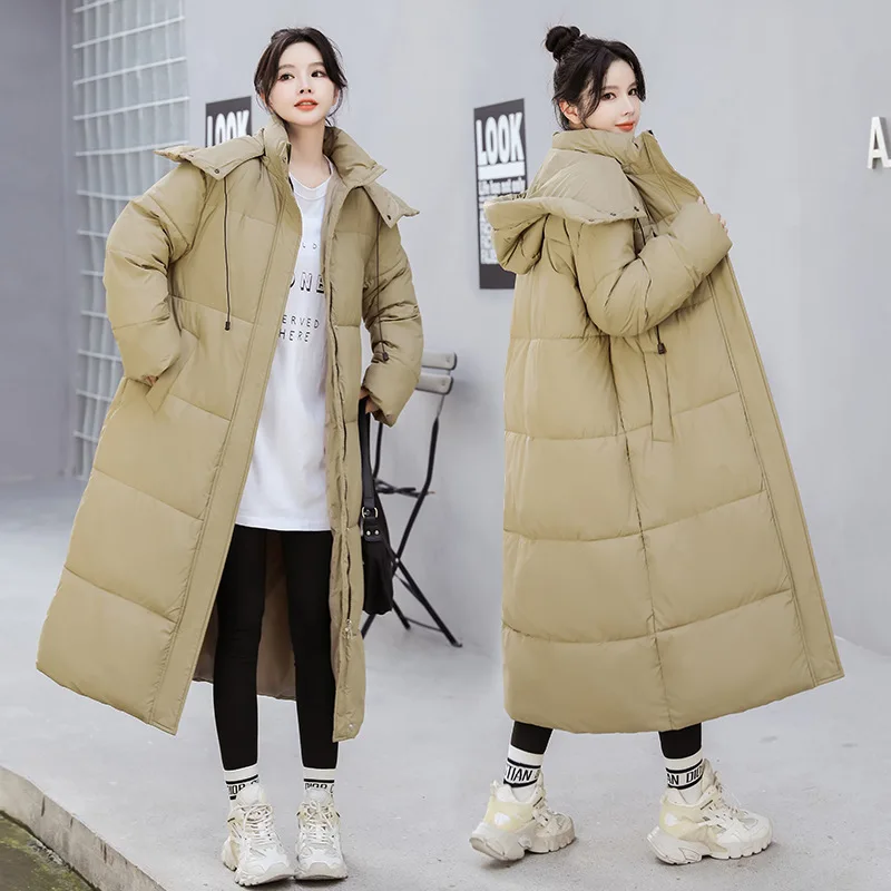 Autumn Winter Women's Warm All Match Parka For Fashion Hooded Solid Color Pocket Drawstring Loose Jacket Coat