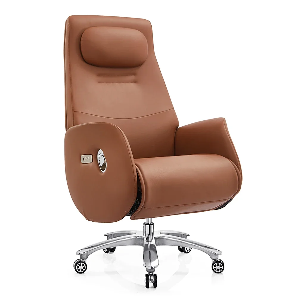 Luxury Royal Design Wooden Base Electric Reclining Genuine Leather Executive Boss Office Chair