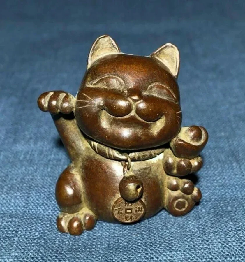 

Copper Statue Collectible Chinese Old Antique Solid Copper Pure Handwork Fortune Cat Statue