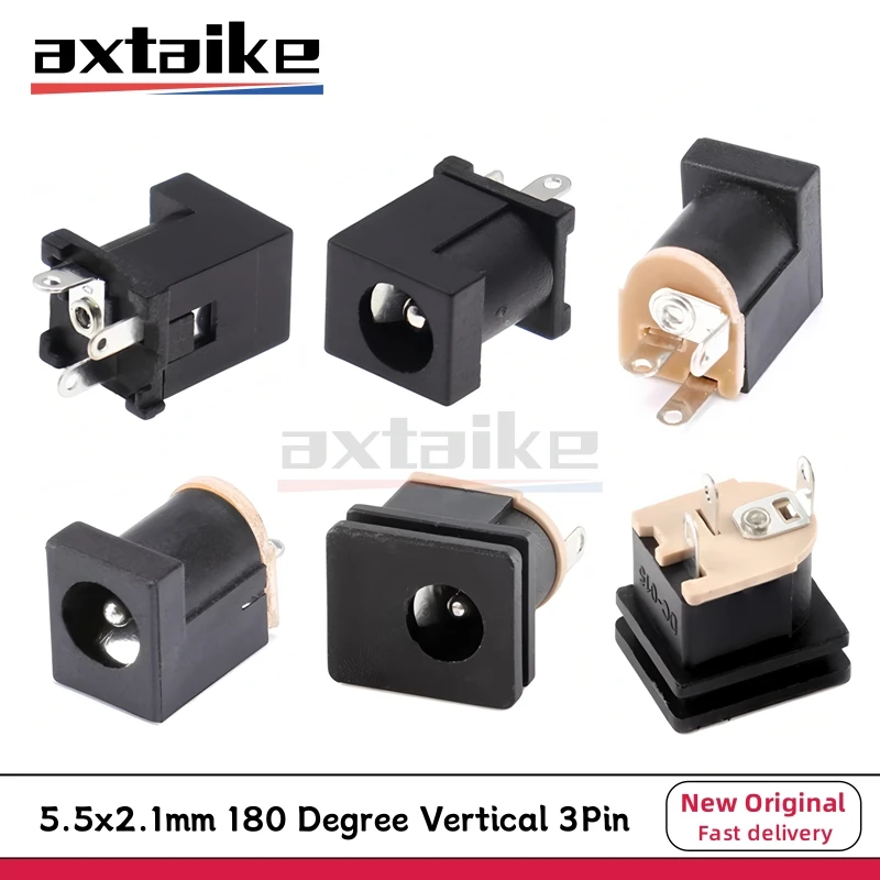 

20PCS 5.5*2.1mm 180 Degree Vertical 3Pin 2.1mm 2.0mm DC-012 DC-012A DC-015 DC Power Jack Socket Female Panel Mount Connector