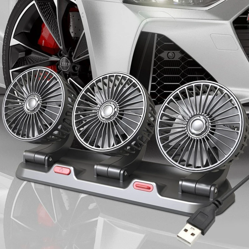 Car Fan 360° Adjustable 3 Head Air Fan Automotive Electric Fan USB/12V/24V Fan 2 Speeds Car Silent Fan For Home Desk Office&Car