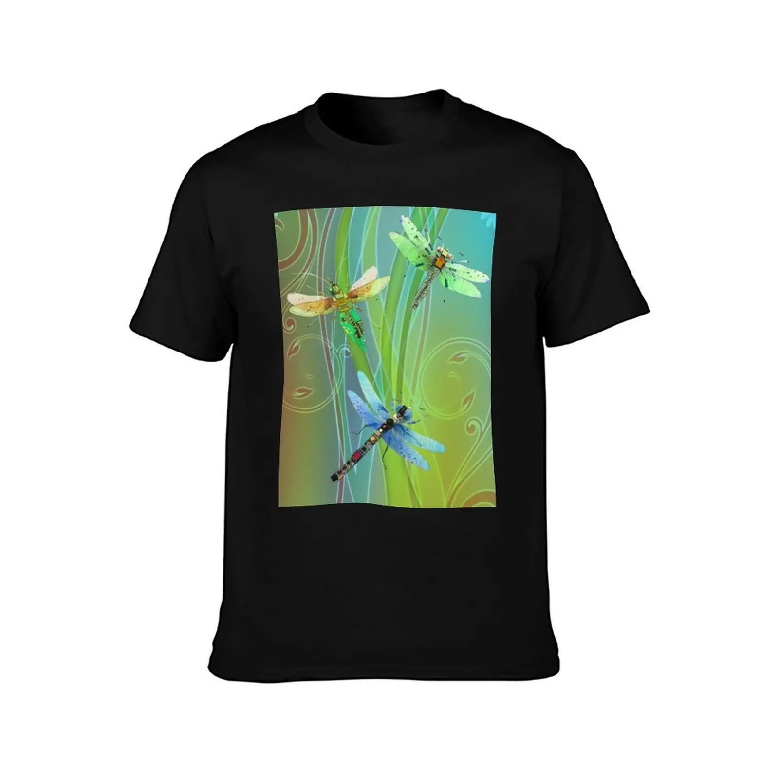 Meadow Dragonflies, Fantasy Circuit Board Insects T-Shirt Anti-Fade Casual Tee Shirt T-Shirt
