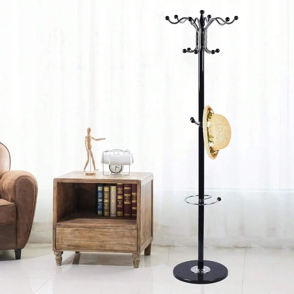 

LOYALHEARTDYBTG Black 67 Metal Coat Racks With 16 Hooks, Hat Jacket Stand Tree Holder Hanger With Stable Marble Base, Metal Org