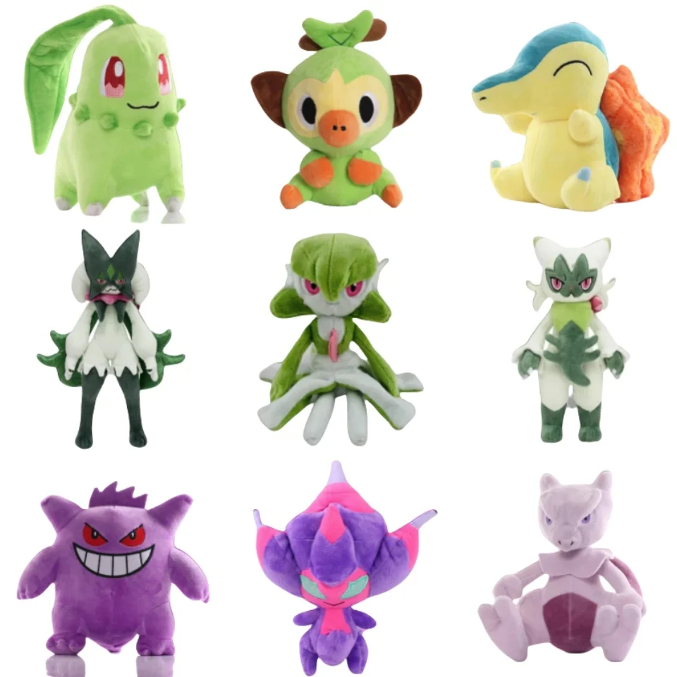 Muñecos de peluche de Pokémon Gengar, Mewtwo, Floragato, Grookey, Chikorita, cydaquil, colección de pasatiempos, regalos de cumpleaños y Navidad