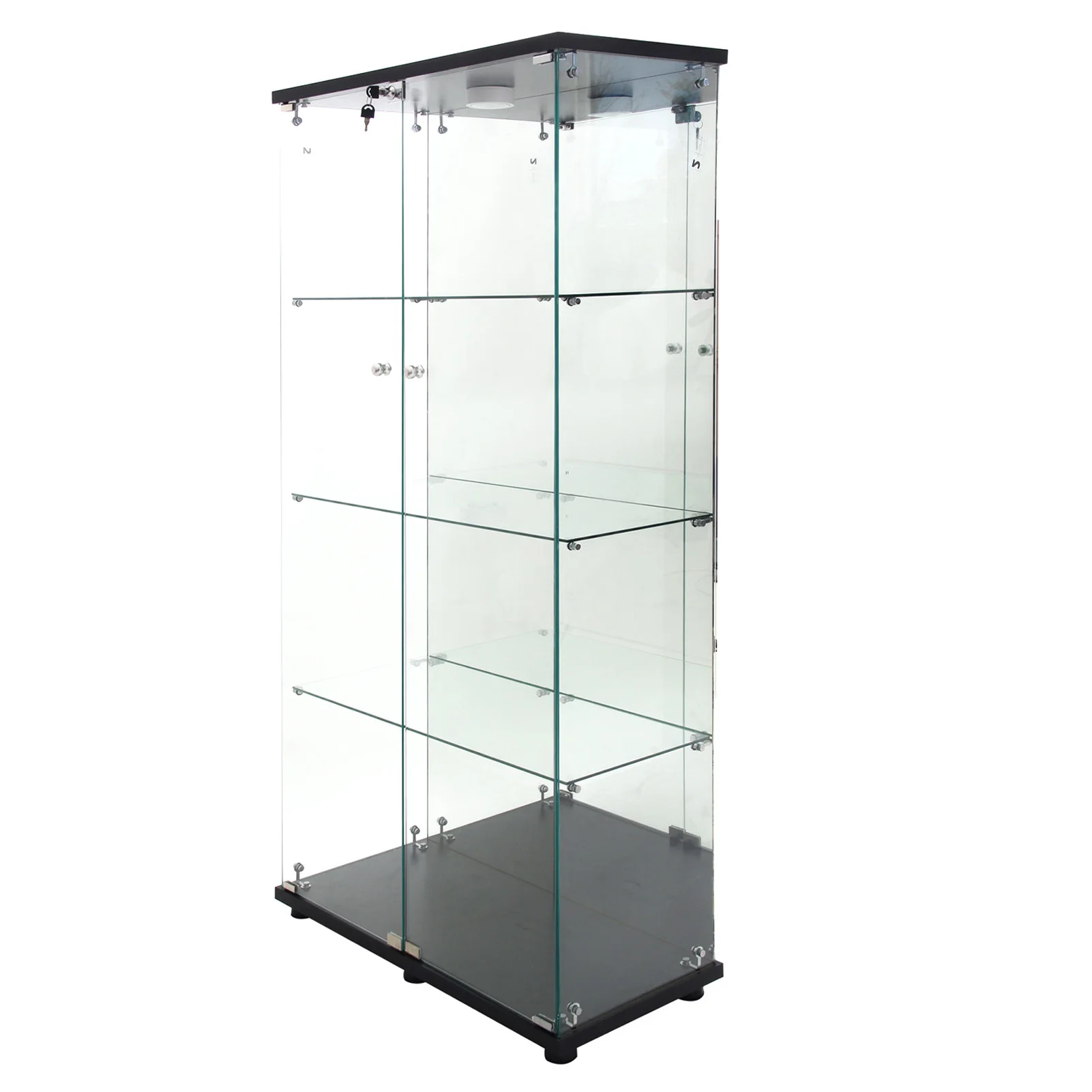 Glass Display Cabinet in White, 164 x 80 x 36.5 cm, Modern Glass Wooden Display Cabinet with 3 Shelves Made of ESG for Collectib