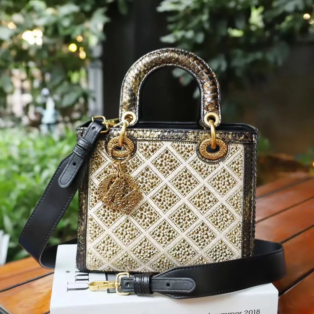 VM FASHION KISS Split Leather Water Diamond Portable Small Square Bag Banquet Shoulder Crossbody Women\'s Designer Luxury Bag