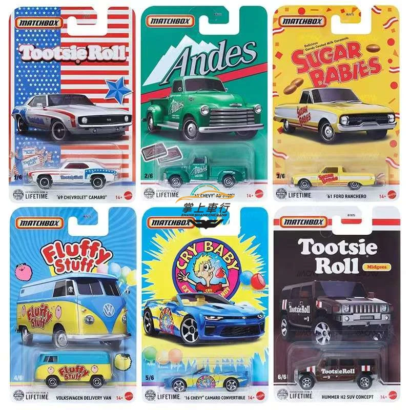 Original Matchbox Car Candy Series Tootsie Roll Chevrolet Camaro Fluffy Stuff Volkswagen Van Vehicle Model Toys for Boys Gift