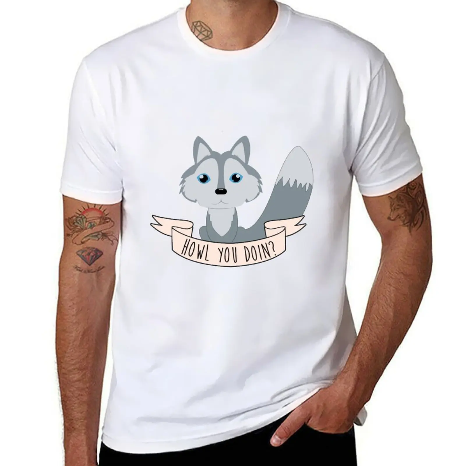 

Howl you doin Wolf T-Shirt t shirt men 100% cotton luxury brand printed t shirts for man t shirts for man pack white T-Shirt
