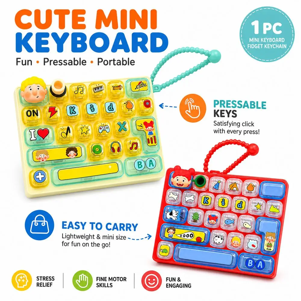 Creative 26-key Keyboard Keychain Clear Key Sounds Hanging Loop Press Button Pressable Keys Mini Keyboard Charm Bag Ornament