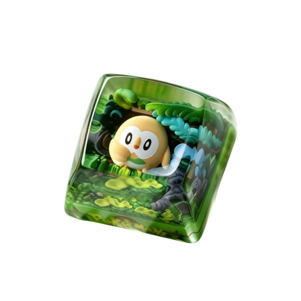 Tecla Pokémon ‌ Rowlet ‌ Teclado Mecánico de Resina Translúcida Personalizado, Accesorio Creativo para Juegos y Esports, Regalo