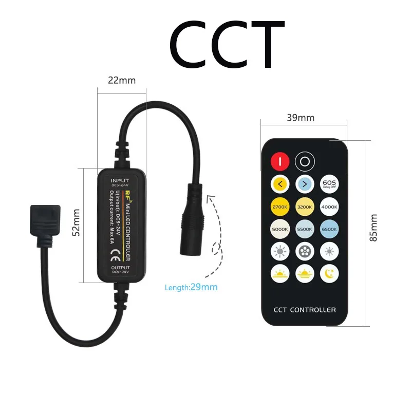 Imagem -04 - Dimmer Controlador Preto para Iluminação Led Strip Controle Remoto Conectar Interruptor de Ajuste rf 17 Key dc 5v24v Cct