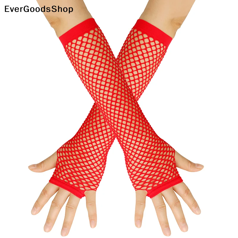New 1Pair  Mesh Gloves Neon Fishnet Gloves Mittens Black Red Sheer Wear Fancy Dress for Womens Sexy Girls Punk Goth Dance Glove