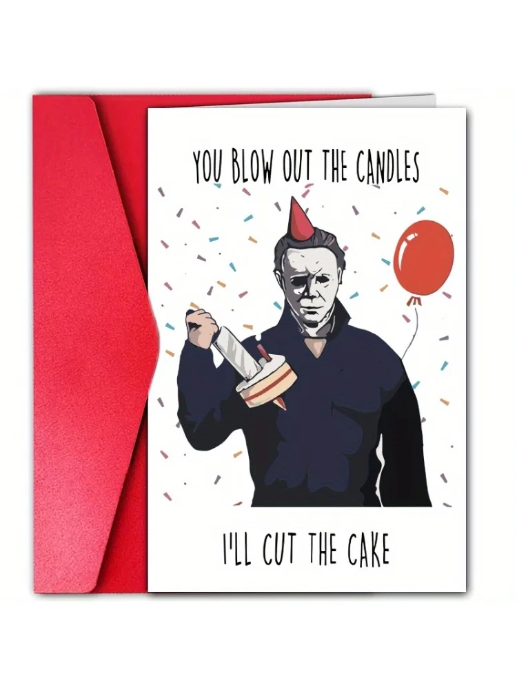 Cartes d'anniversaire sur le thème de l'horreur pour hommes et femmes, cartes d'Halloween amusantes, 1PC