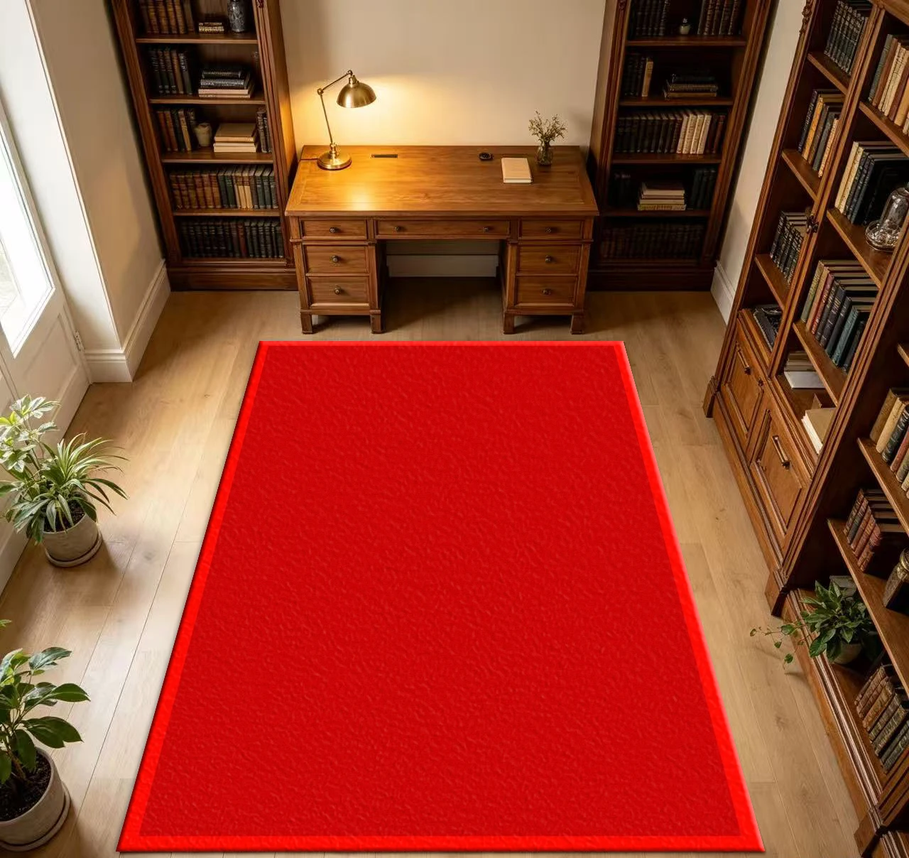 Pure Red Minimalist Border Decorative Carpet