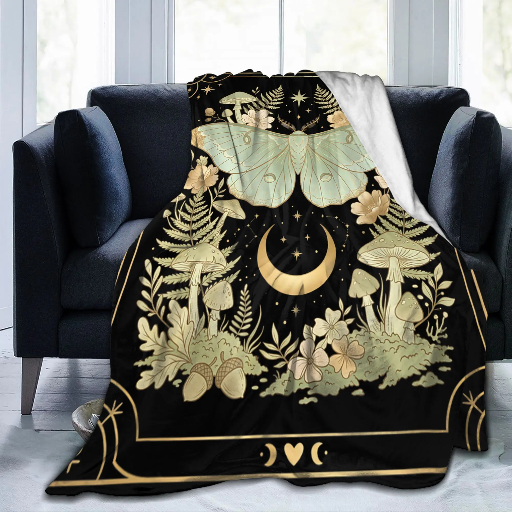 Goblincore Luna Moth Tarot Map Moon Wool Blanket  Fashion Bedding Throw Blanket for Sofa Soft Hotel Portable