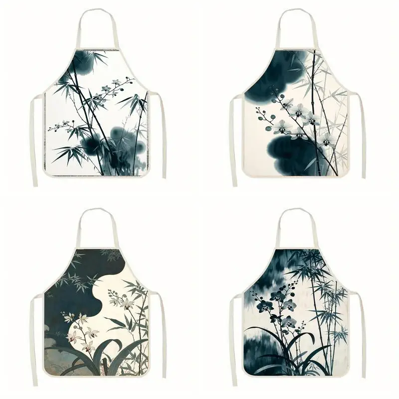

Ink Bamboo Aprons Linen apron, suitable for kitchen cooking, parent-child interaction, painting and other scenarios