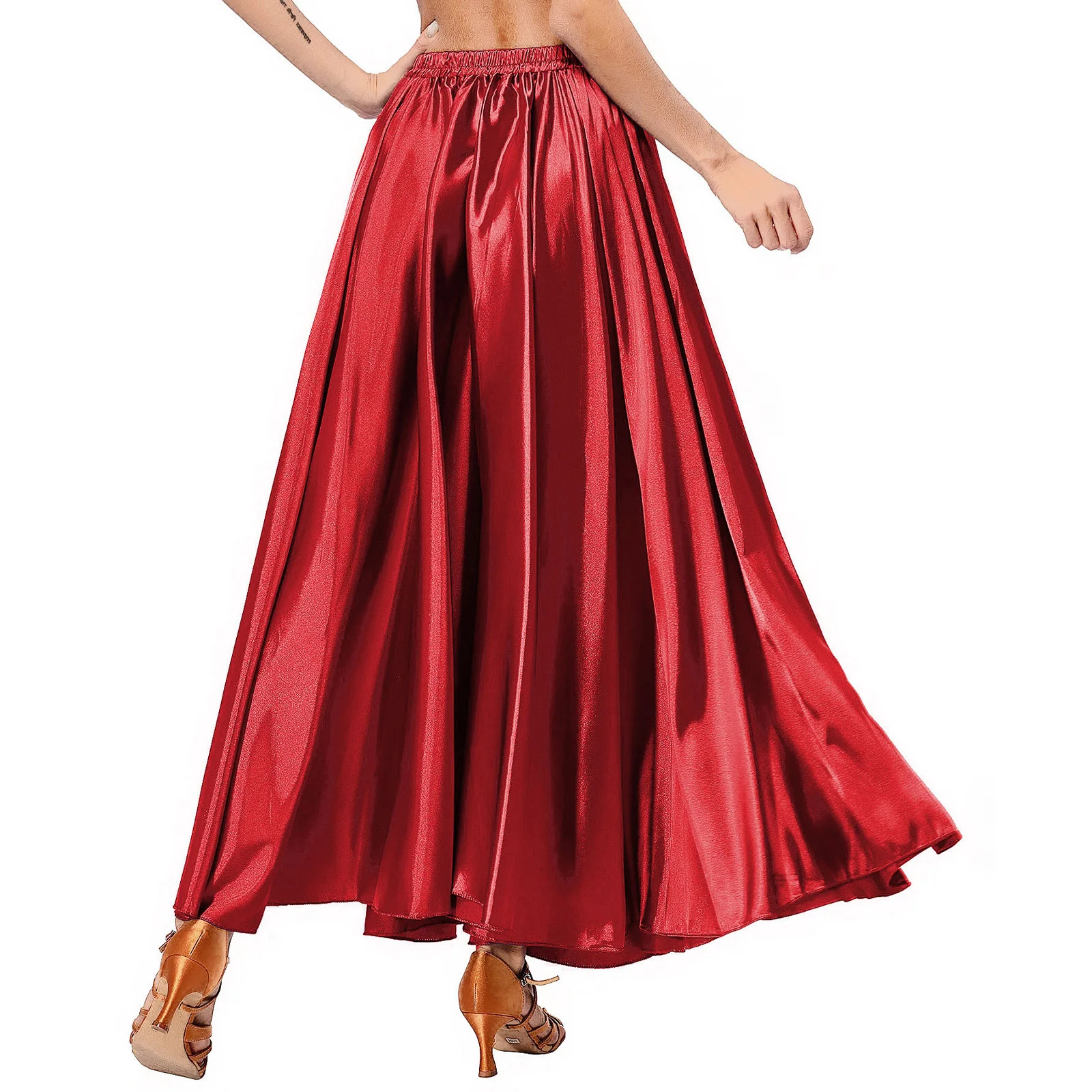 Womens Spaanse Flamenco Bull Dance Rok Satijnen Swing Rok Dans Oefenen Podium Performance Kostuum Ruffle Maxi Rok Dancewear