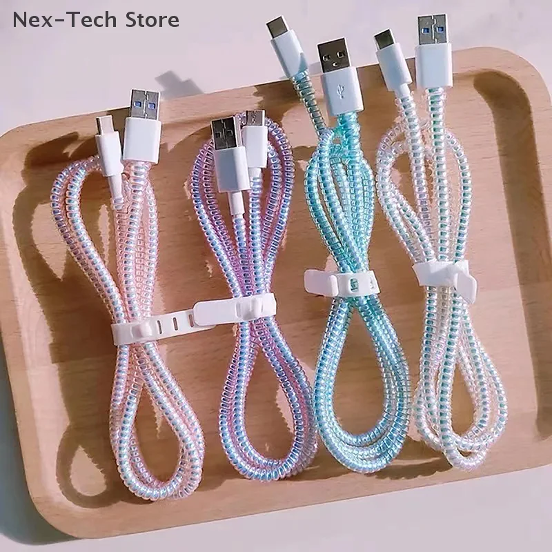 Anti-break Spiral Charger Cable Cord Protector Spring Protection Rope 1.6m For USB Charging Cable Earphone Data Bobbin Winder