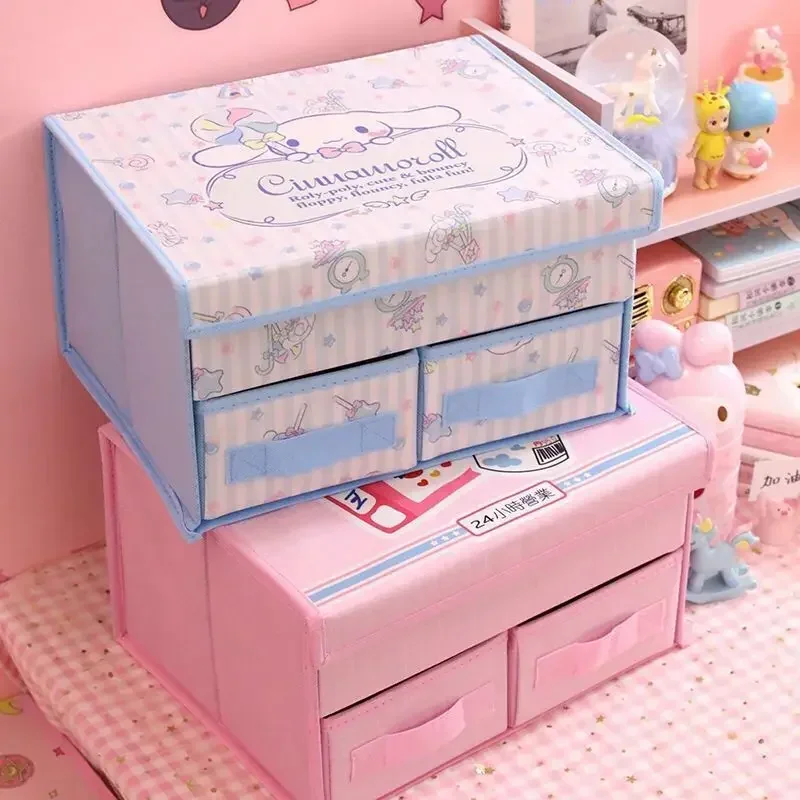 Girly Heart Cinnamoroll Kuromi Anime Kawaii Sanrio Storage Drawer Case Cute My Melody Organizer Box Foldable Gifts for Kids