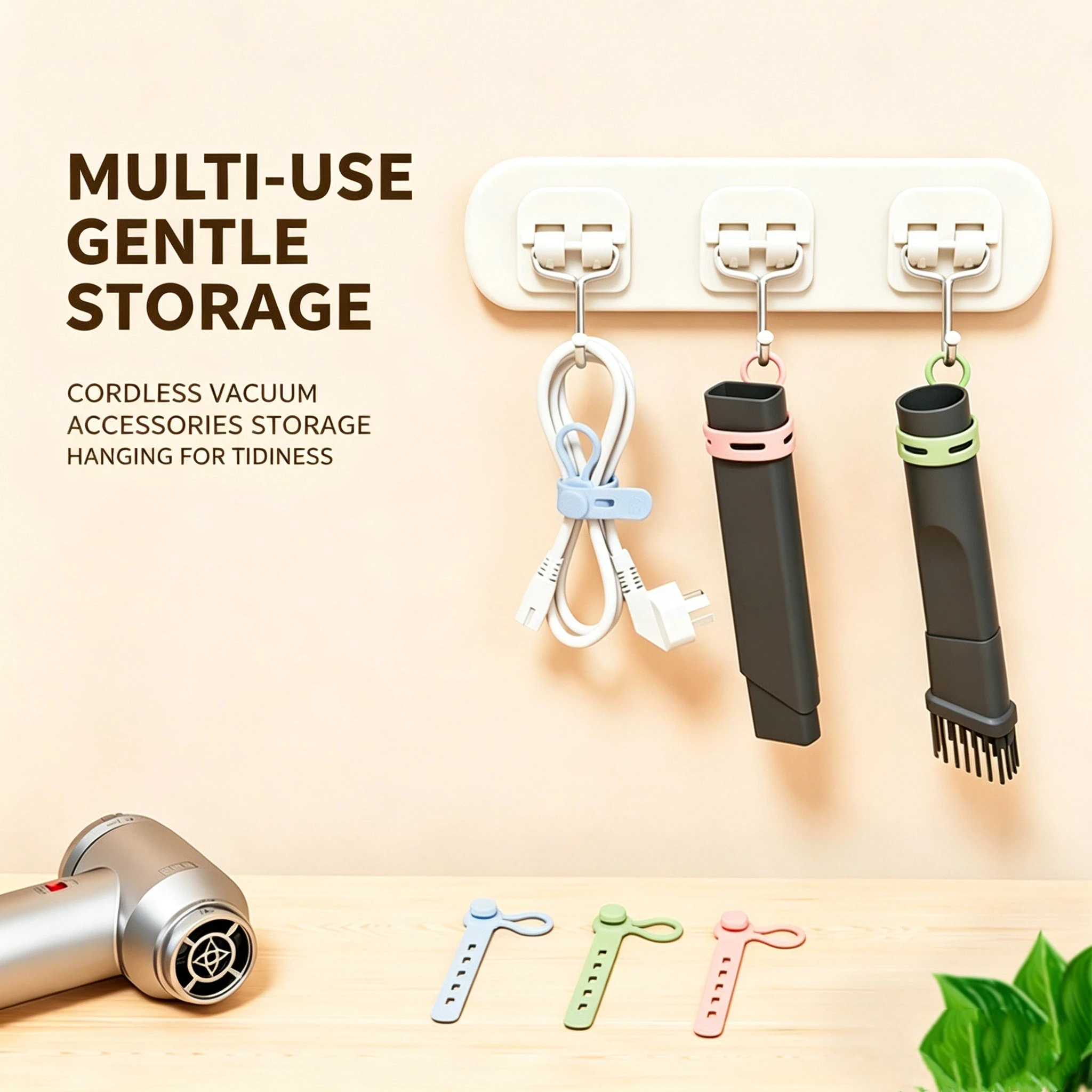 New Silicone Cable Tie with Hanging Ring Kitchen Tool Handle Binding Belt Reusable Cord Tie with Hook Suspensible Cord Organizer