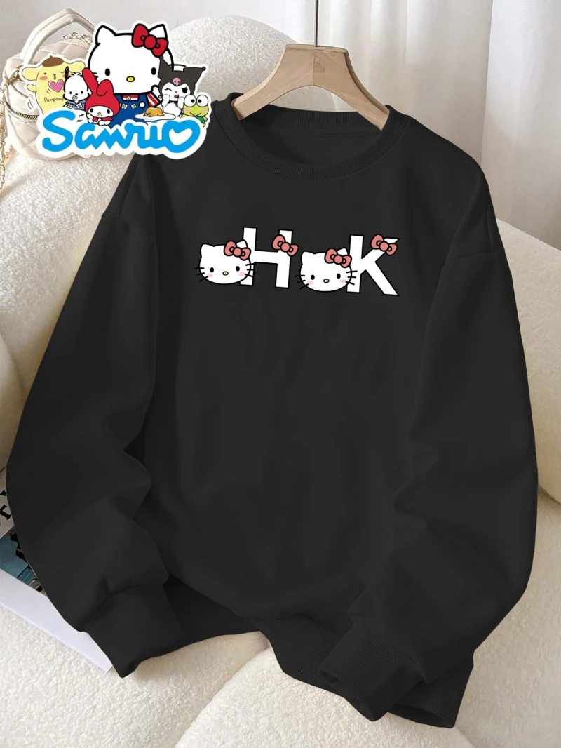 سانريو هالو كيتي، نمط مطبوع للخريف والشتاء برقبة دائرية للرجال والنساء، هوديي دافئ، عصري وغير رسمي #2