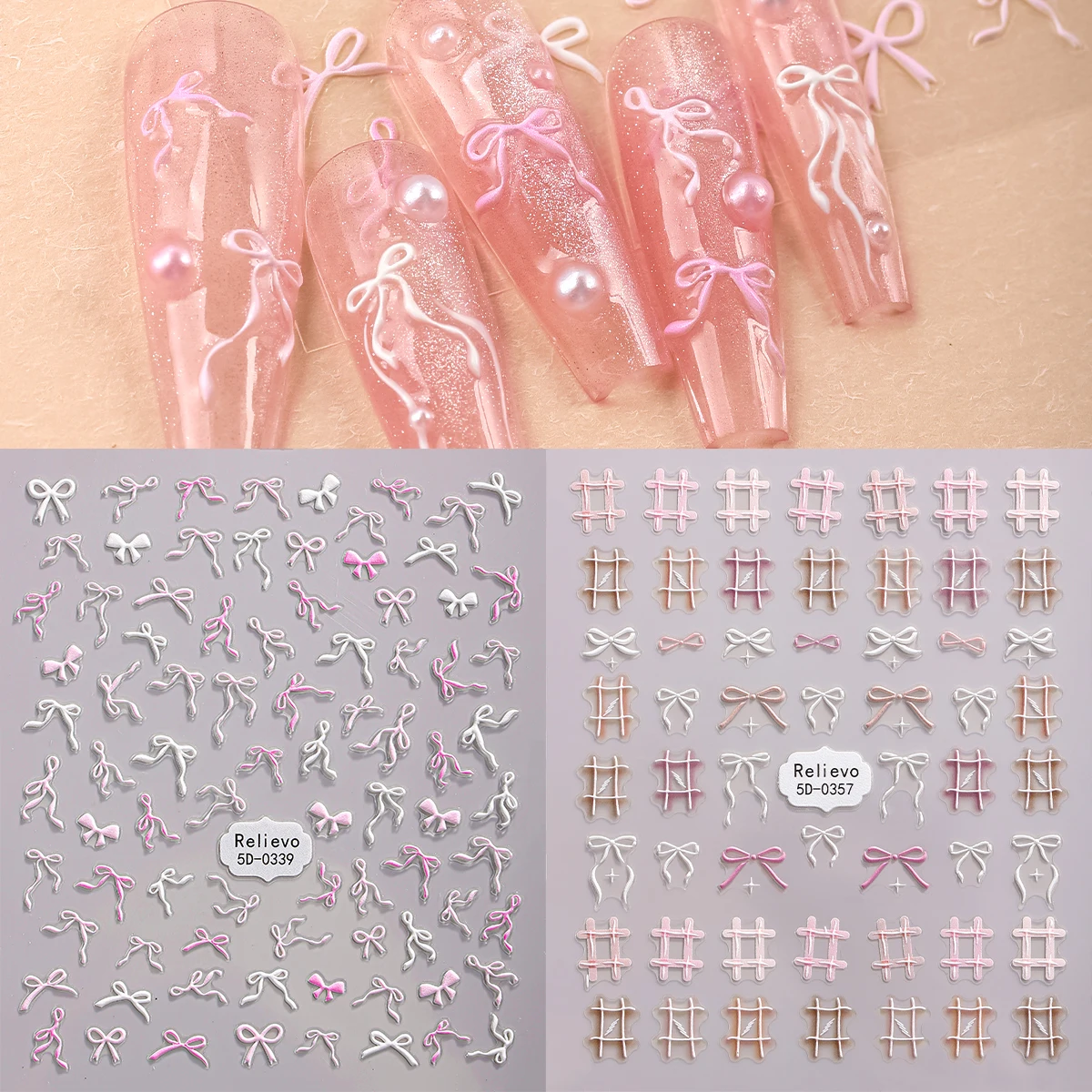 

2pcs 5D Pink Bow Nail Art Stickers Emboss Bowknot Nail Stickers Self-Adhesive Decals Sliders for Nails DIY Manicure Decoration