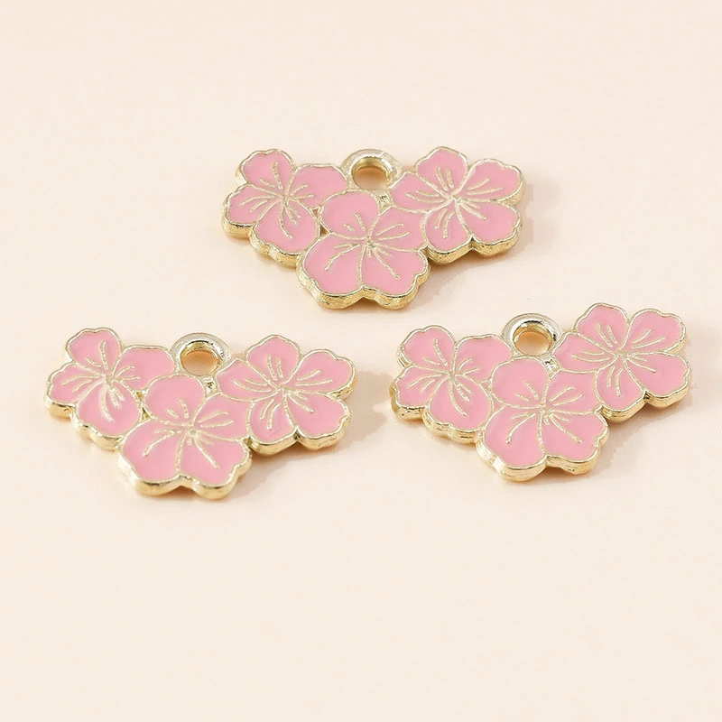 Leslie 10 Stück Niedliche Mini-Emaille-Sakura-Blumen-Anhänger für Ohrringe, Halsketten, Handgemachtes Schmuckzubehör – Detail 16