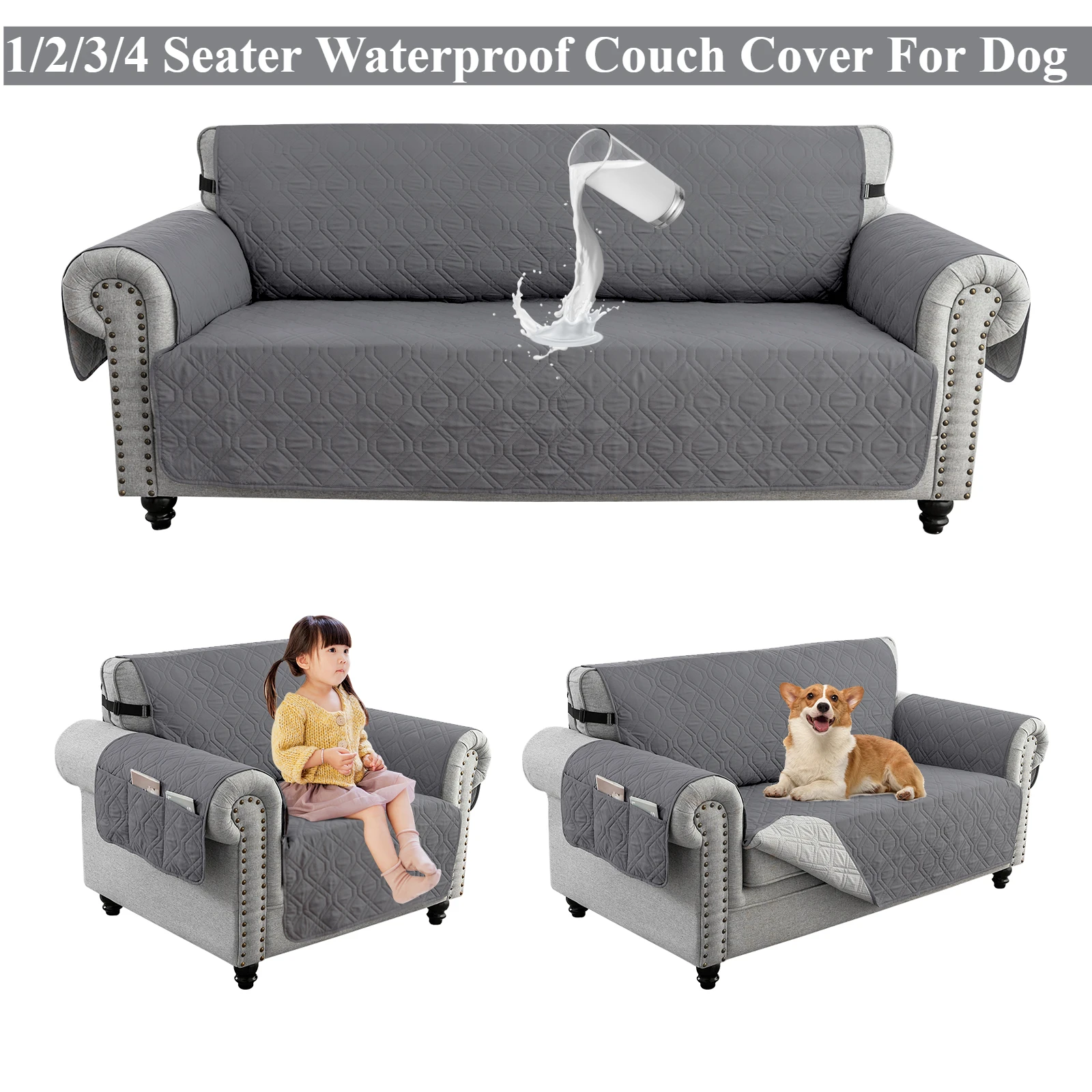 1/2/3/4 Seater  Elastic Strap Sofa Covers Waterproof Sofa Slipcovers  Non Slip Cover for Kids Pets Washable Sofa Protector