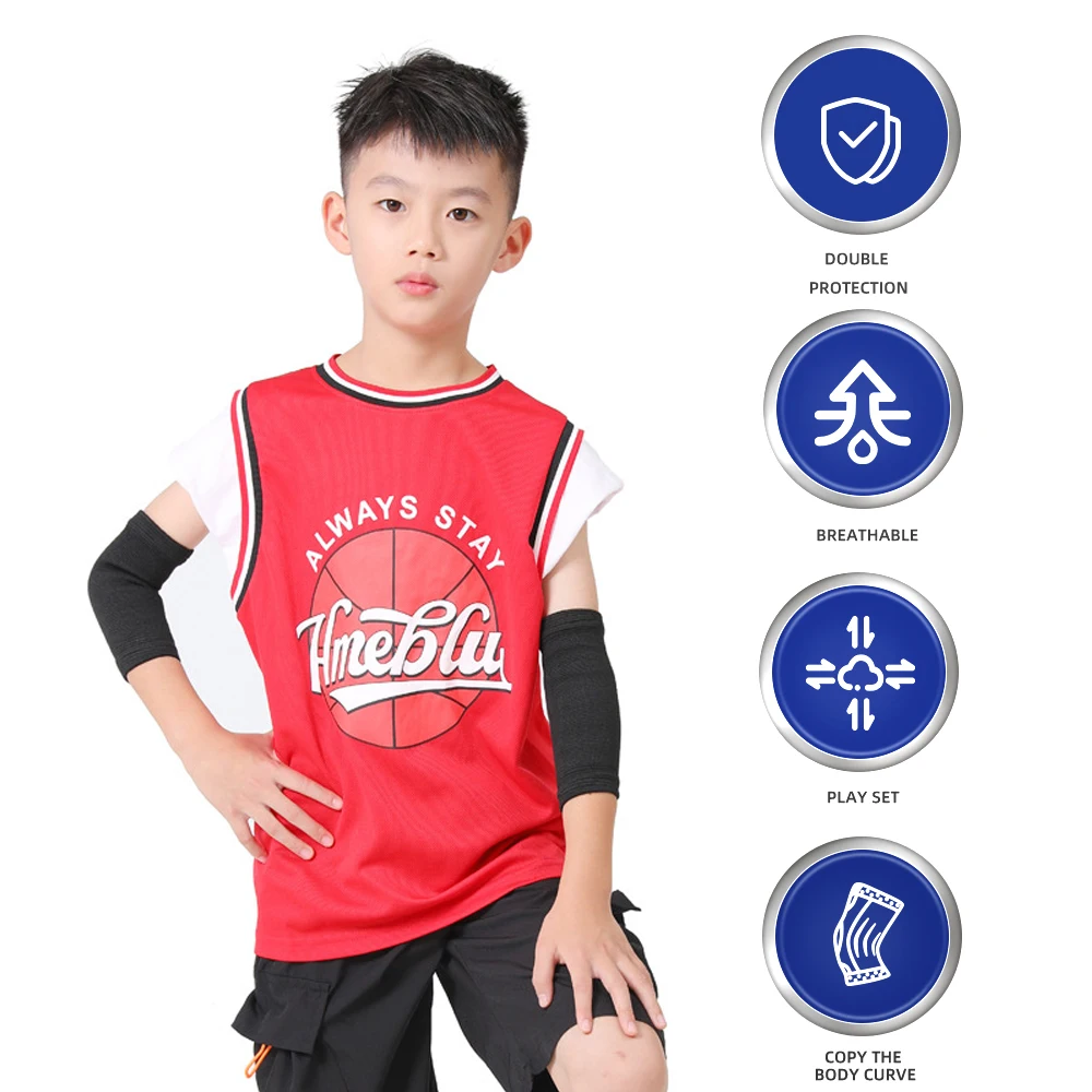 1Pair Elbow Brace for Kids Child Bamboo Charcoal Elbow Sleeve  Knee Brace Child Knee Pads for Volleyball,Baseball,Basketball