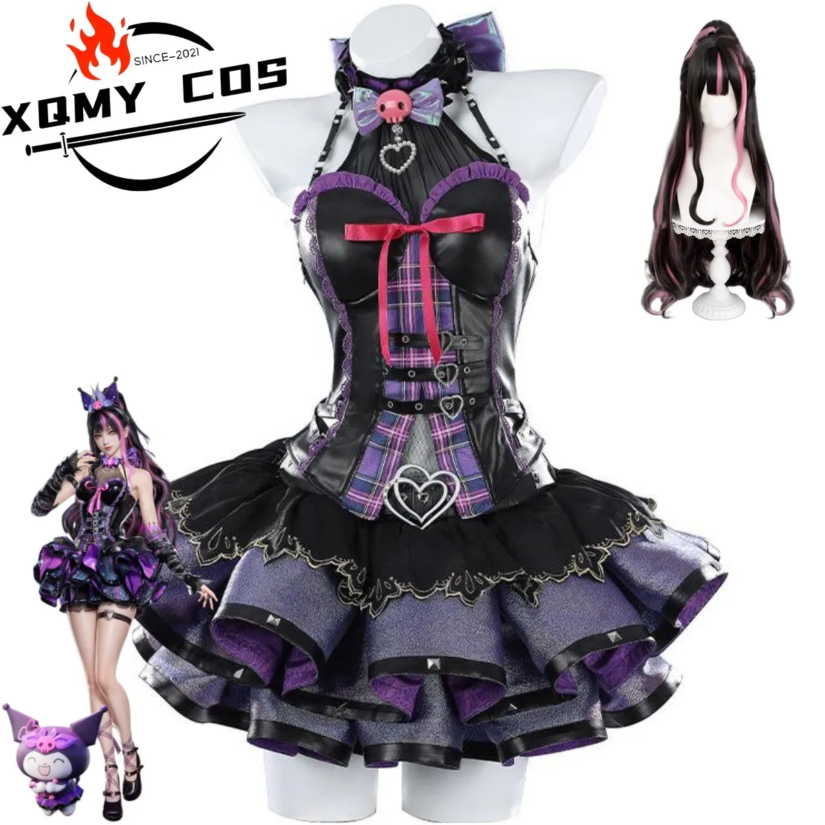 

XQGame Naraka: Bladepoint Tessa Cosplay Costume Sleeveless Black Purple Lolita Skirt Shorts Wig Woman Sexy Birthday Party Suit