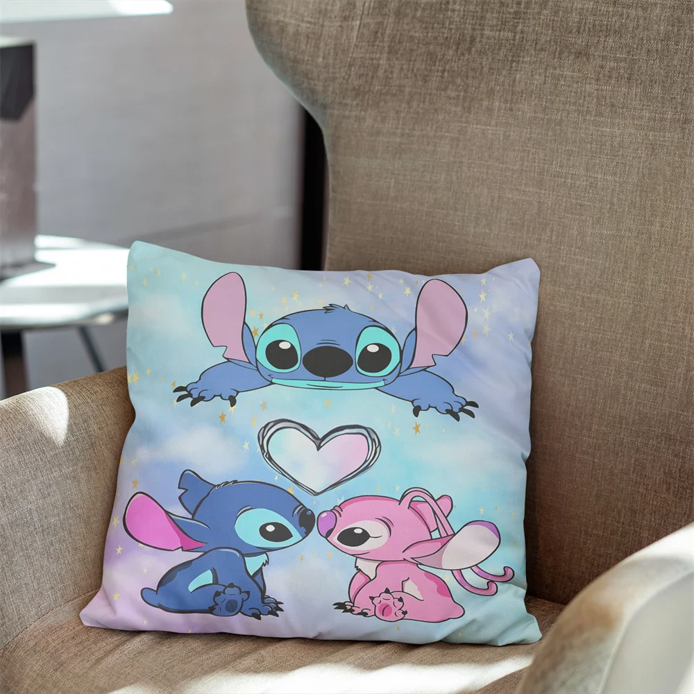 Stitch Pillowcase Lilo & Stitch Decorative Pillow Decor Pillowcase Car Kids Bedroom Sofa Cushion Cover Peach Skin Velvet 45x45cm