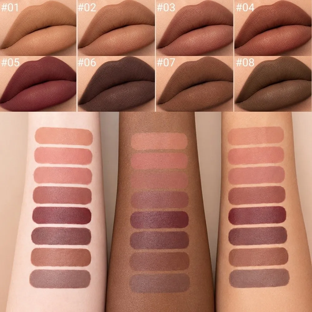 Chocolate Tone Matte Lip Liner Pencil Non-stick Cup Long Lasting Lip Contouring Pencil Soft Velvet Waterproof Lipstick Pen