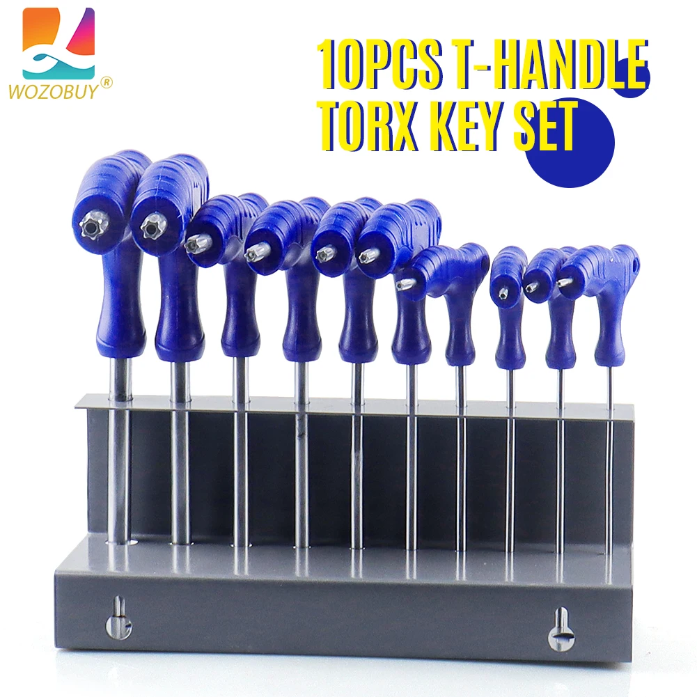 WOZOBUY 10pcs T-Handle Allen Wrench Set，T-Handle Wrench Tool Set  with Convenient Storage Stand for Car Repair Maintenance