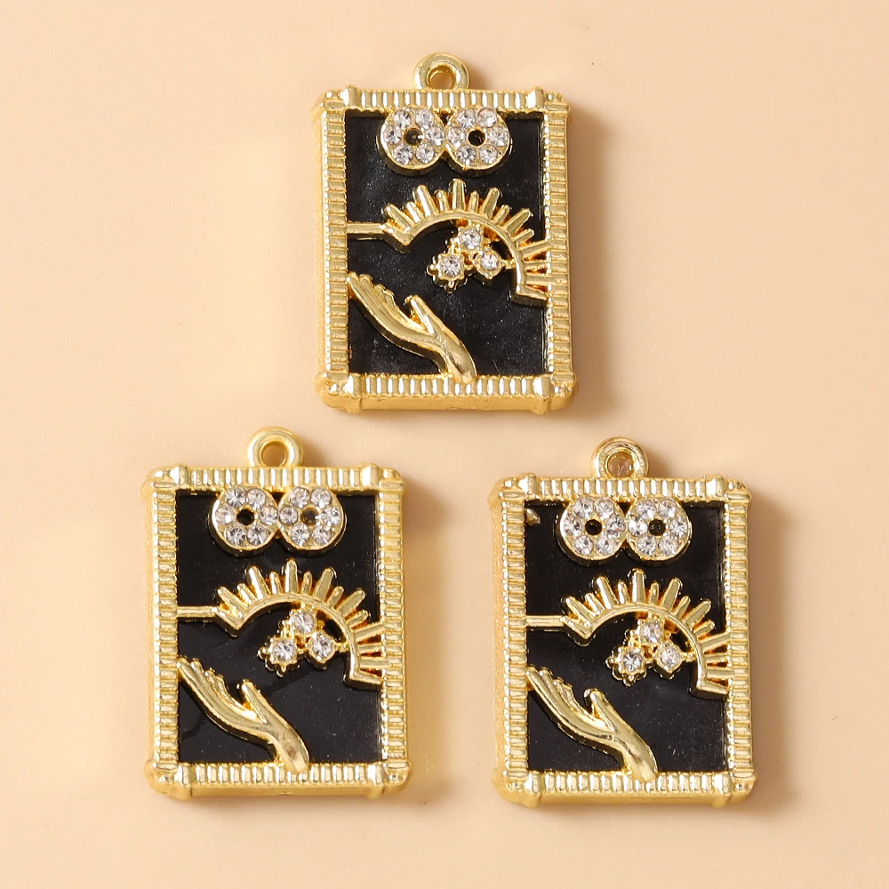 Leslie 5 Stück 15*21mm Goldfarbene Tarot-Mond-Stern-Hamsa-Hand-Anhänger für DIY Fatima-Hand-Auge-Halsketten-Schmuckherstellung Zubehör – Detail 23