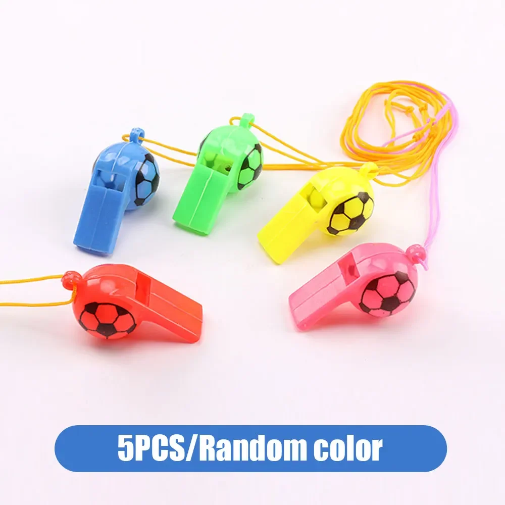 5x Fashion Mini Whistle Plastic Whistle with Rope Kid Football Soccer Cheerleading Whistle Fan Cheering Prop Children Whistle